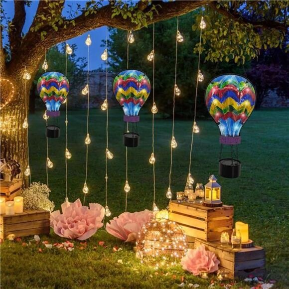 Hanging Solar Lantern Waterproof Hot Air Balloon Decor Solar Light Tabletop Lamp - Picture 5 of 7